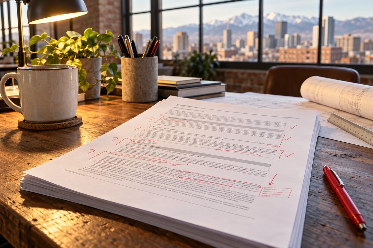 Printed specification document undergoing a rigorous verification and ambiguity audit review
